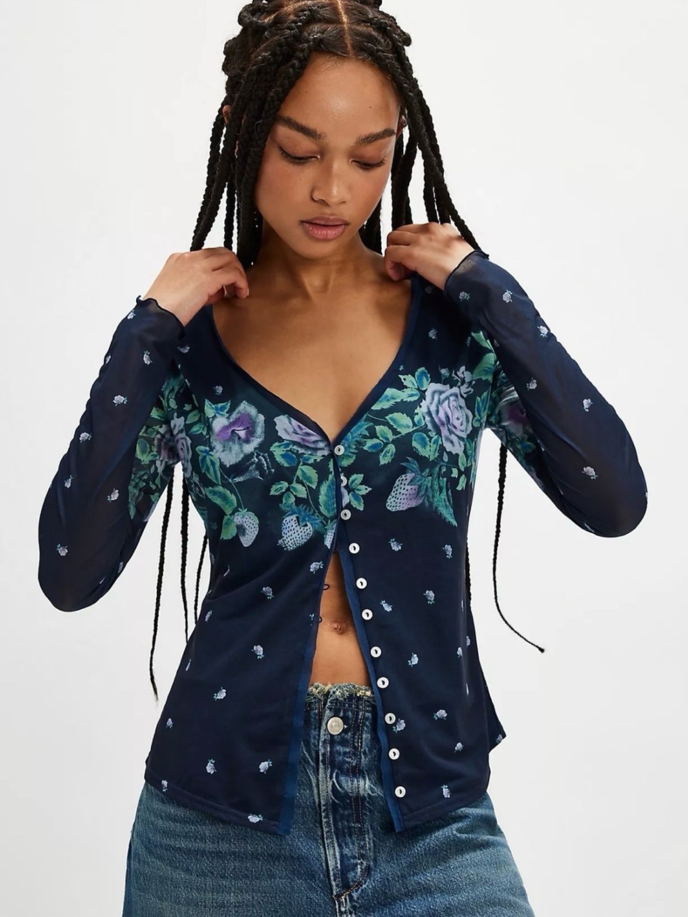 Free People Home Grown Mesh Cardi Small NWT
